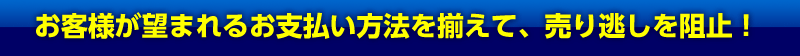 お客様が望まれるお支払い方法を揃えて、売り逃しを防止